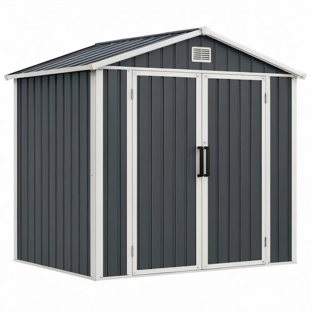 Metalen tuinhuis 257 x 205 x 178 cm met dubbele deur - Antracietgrijs/Wit