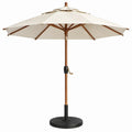 Achthoekige tuinparasol met voet Ø 300 cm, crème polyester en hardhout