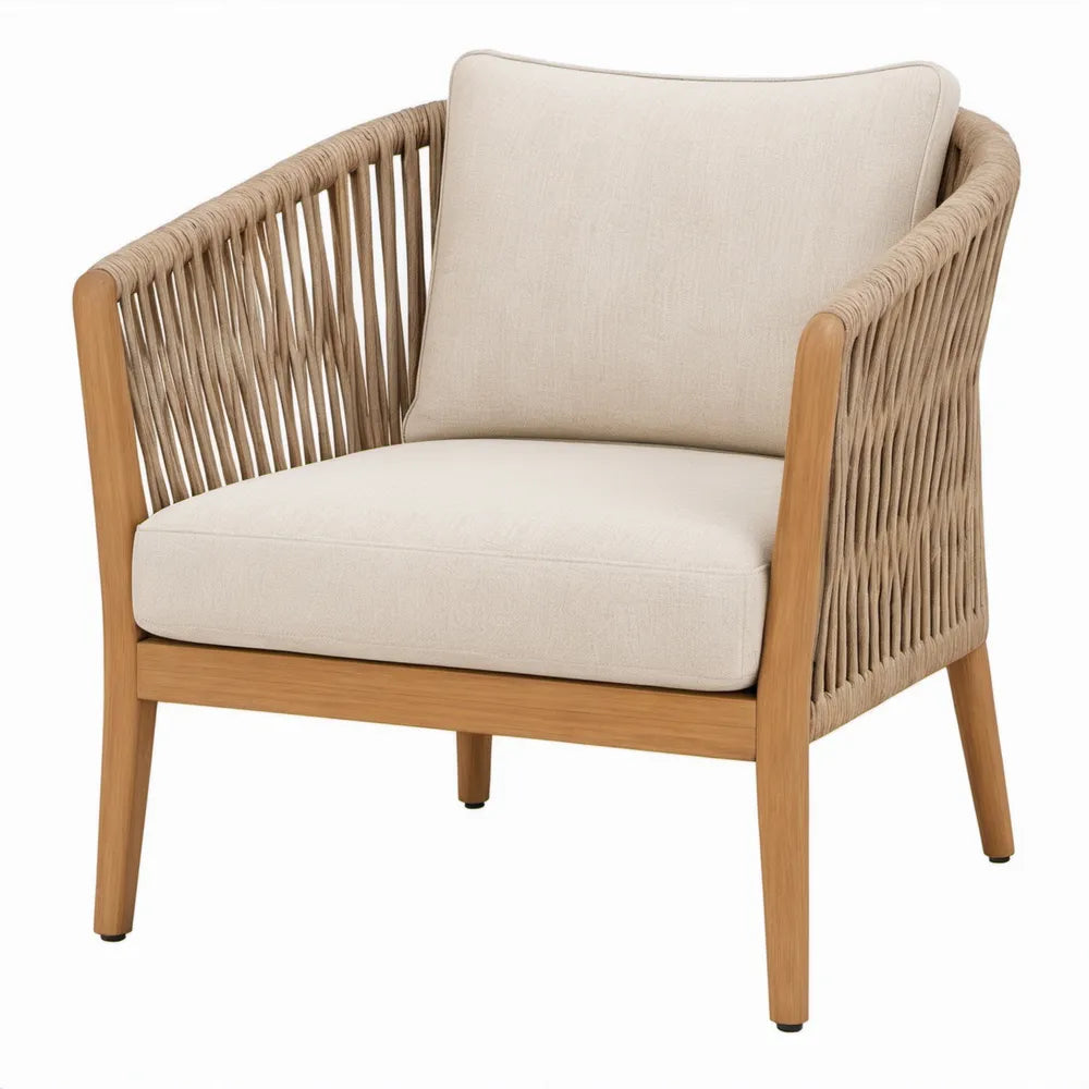 Tuinstoel met armleuningen en kussens, 75 x 75 x 78 cm, naturel, taupe en crème