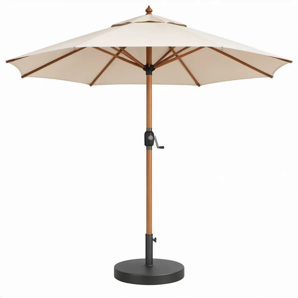 Houten tuinparasol met ronde voet Ø 270 cm, 250 cm hoog - Crème/Bruin/Zwart