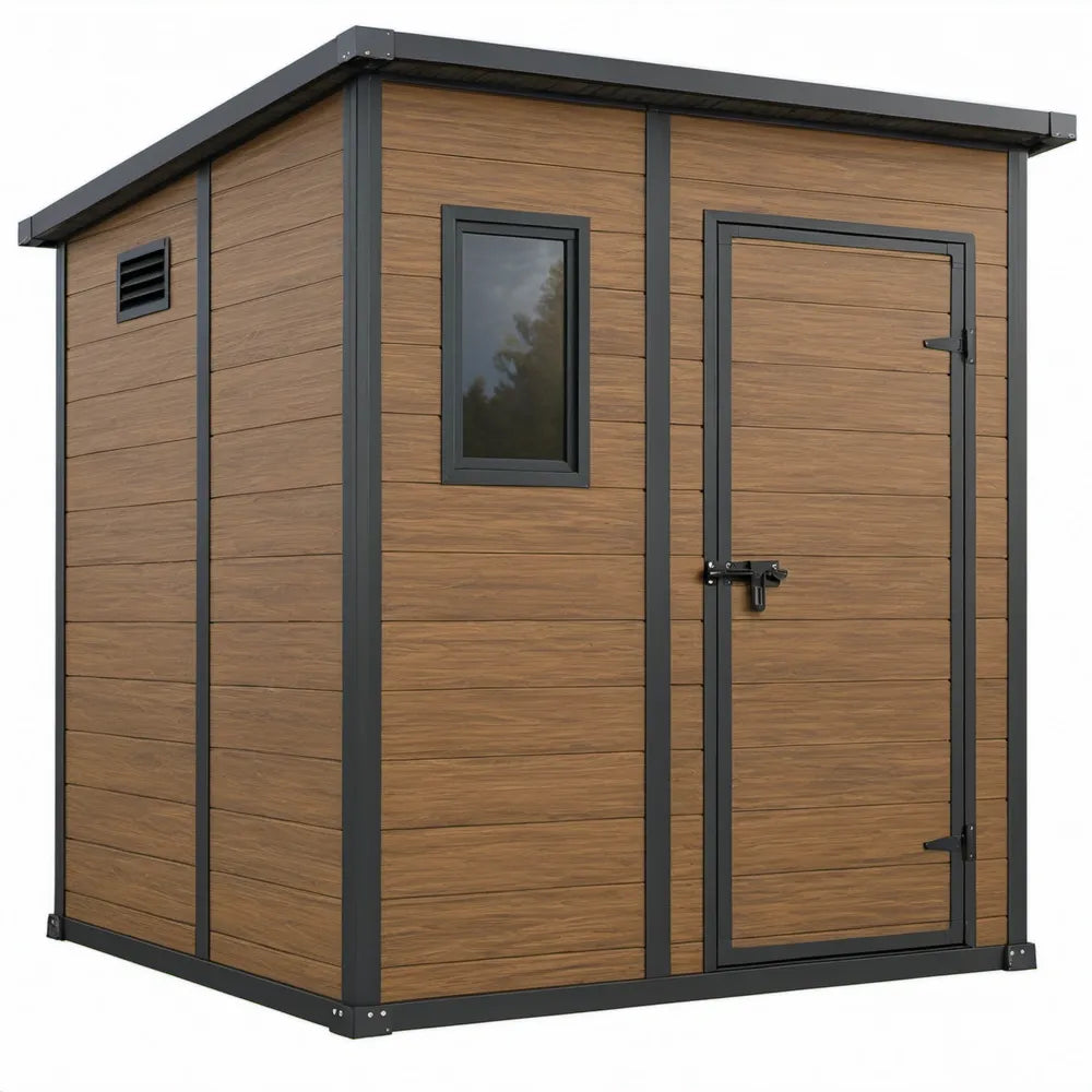 Tuinschuur met raam en draaideur 200 x 120 x 180 cm Bruin/Antraciet