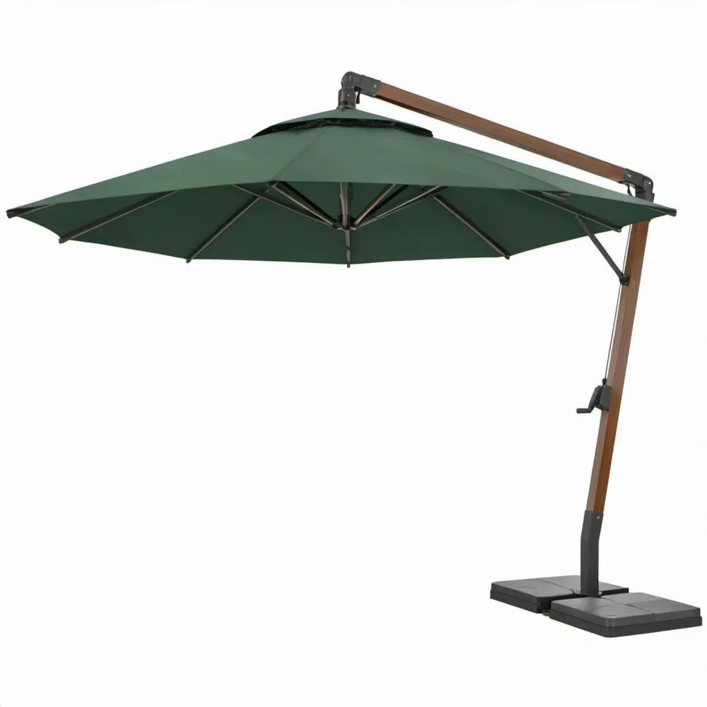 Zweefparasol 300 x 300 cm Donkergroen met Bruin Houtlook Frame