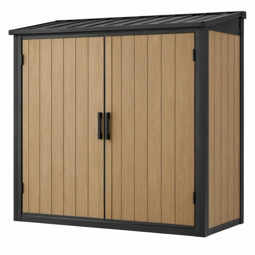 Metalen opbergschuur met dubbele deuren 180 x 100 x 180 cm Eikenbruin/Antraciet
