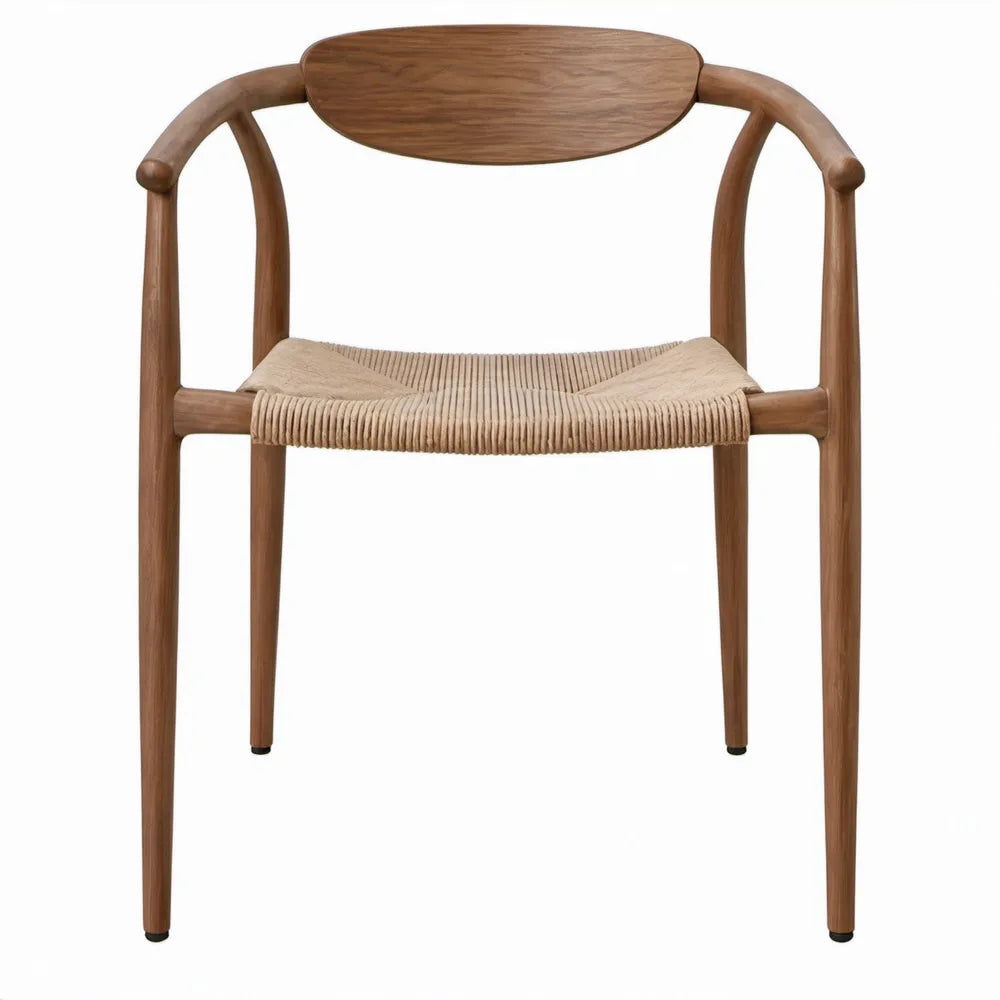 Terrasstoel met armleuningen van massief teakhout en polypropyleen touw, Bruin/Naturel, 56 x 58 x 76 cm