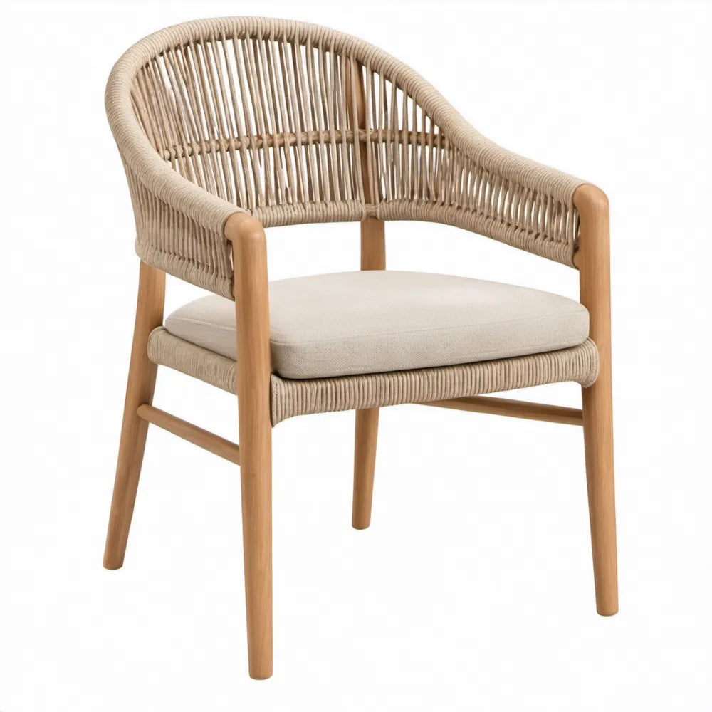 Acaciahouten terrasstoel met armleuningen en beige PE-koord, 61 x 59 x 78 cm
