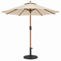 Ronde tuinparasol met voet Ø300 cm, 250 cm hoog, crème polyester en hout