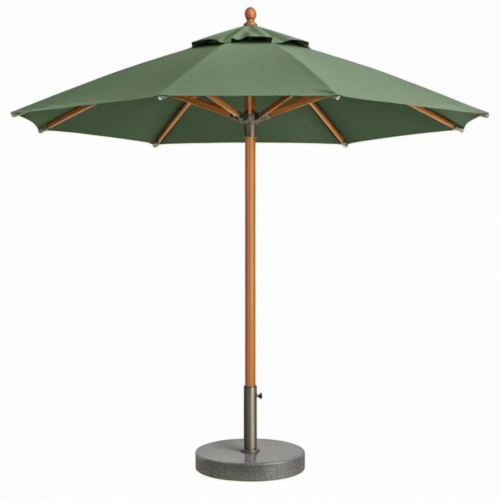 Ronde stokparasol Ø 300 cm donkergroen met hardhouten frame en granieten voet
