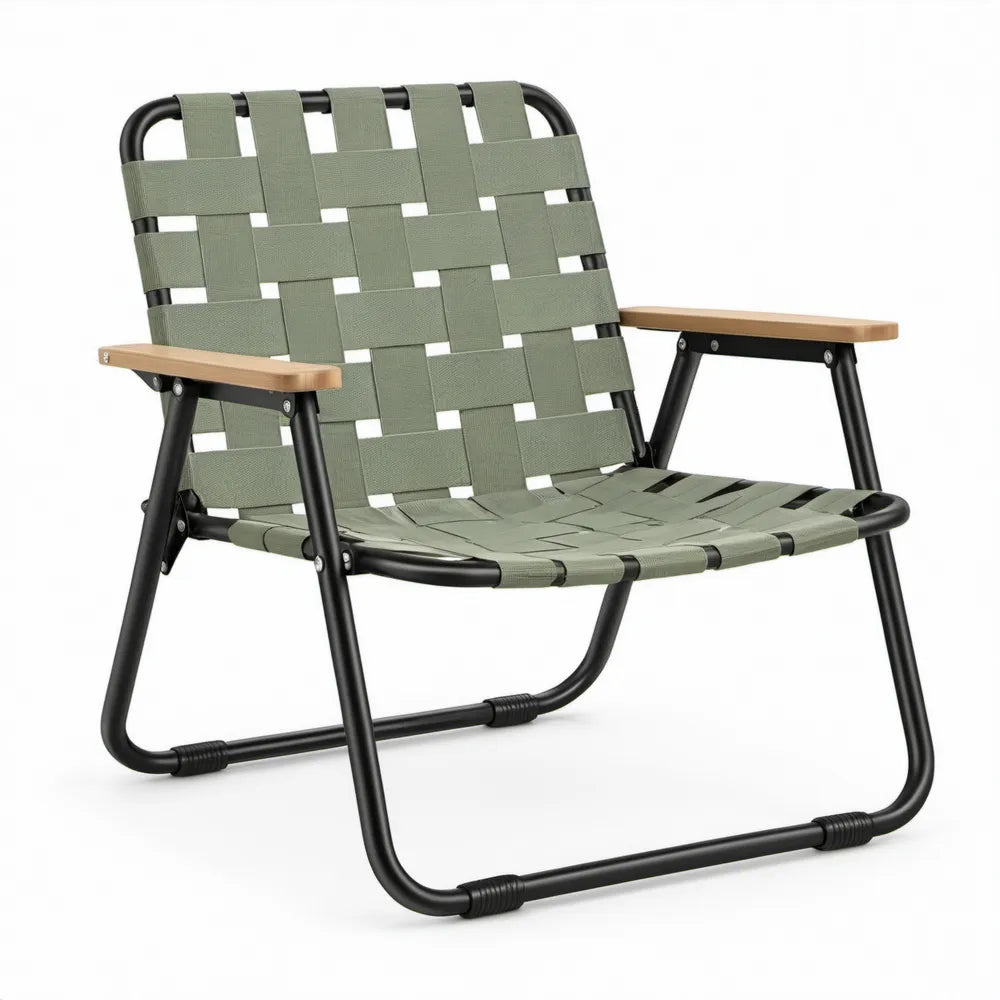 Groene stoel met houten armleuningen, zwart stalen frame, 58 x 68 x 78 cm