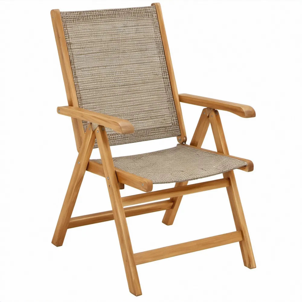 Inklapbare stoel met armleuningen 55 x 61 x 94 cm naturel acaciahout en beige textilene