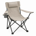 Inklapbare campingstoel met hoge rugleuning, hoofdsteun, bekerhouder en opbergvak – 88 x 60 x 92 cm – Beige/Zwart