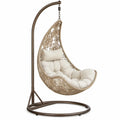 Hangstoel met Standaard 105 x 105 x 195 cm Taupe PE-rattan en Staal met Beige Kussens