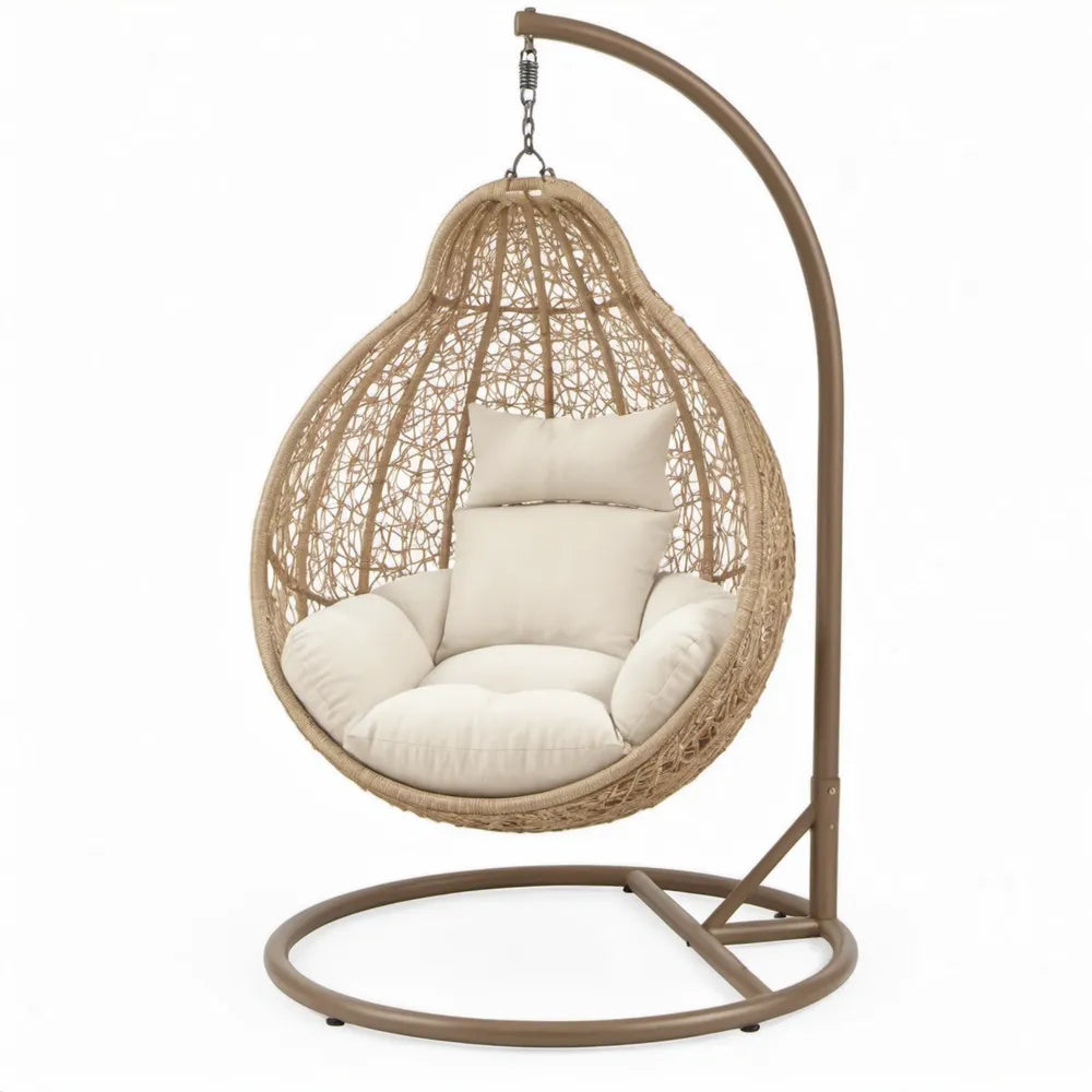 Eivormige hangstoel met standaard 100 x 100 x 195 cm Beige/Bruin