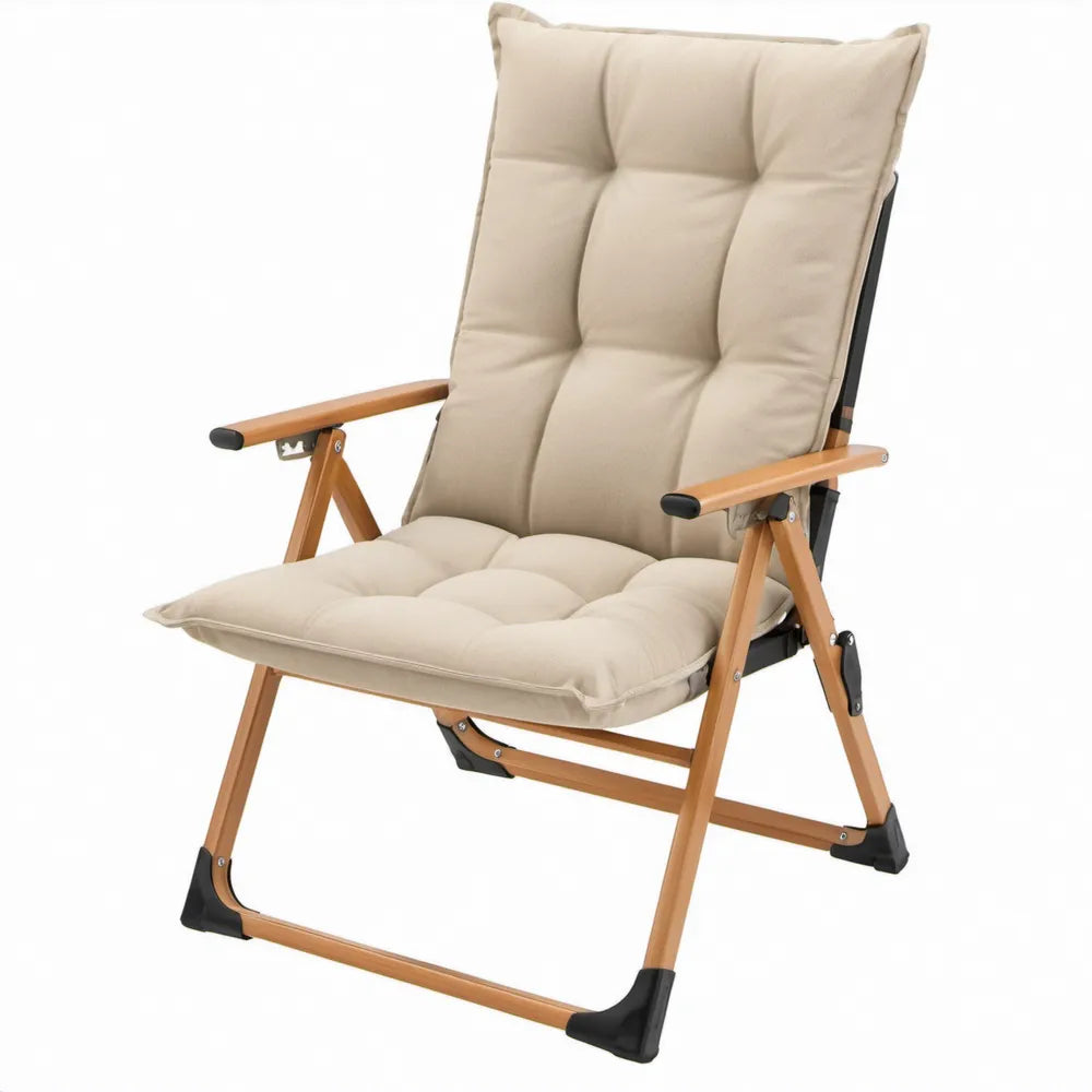 Beige opvouwbare tuinstoel met verstelbare rugleuning, aluminium frame, 65 x 75 x 110 cm