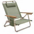 Inklapbare verstelbare campingstoel met hoofdsteun en armleuningen, groen/beige/bruin, 92 x 62 x 78 cm
