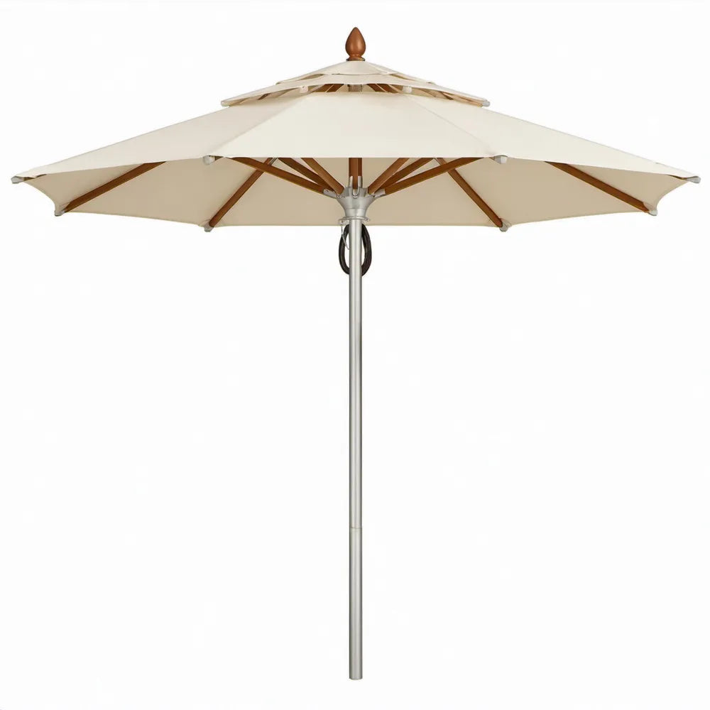 Ronde tuinparasol met dubbele kap, Ø 300 cm, crème en bruin