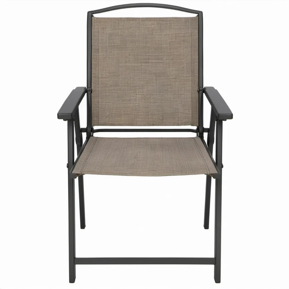 Opvouwbare tuinstoel met armleuningen, Textilene, taupe/zwart, 56 x 65 x 108 cm