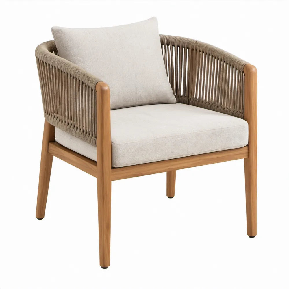 Terrasstoel met armleuningen en kussens, 68 x 70 x 78 cm, naturelbruin, taupe en beige