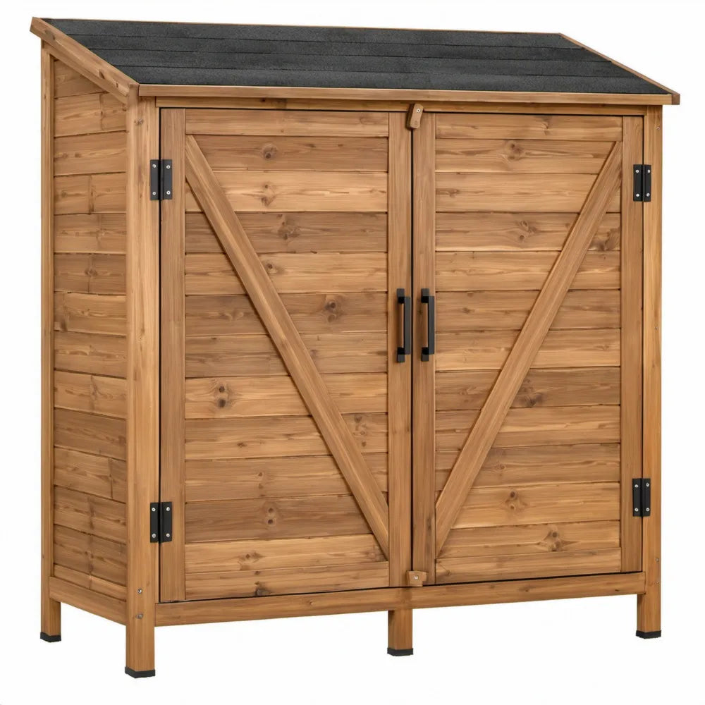 Houten tuinkast met dubbele deuren en lessenaarsdak 120 x 60 x 140/160 cm Bruin/Zwart