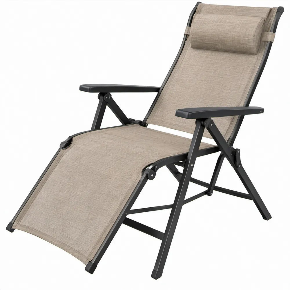 Verstelbare inklapbare ligstoel met hoofdsteun, taupe/zwart, 160 x 57 x 110 cm