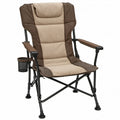 Opvouwbare campingstoel met hoge rugleuning, bekerhouder en armleuningen 60 x 90 x 110 cm Bruin/Beige/Zwart