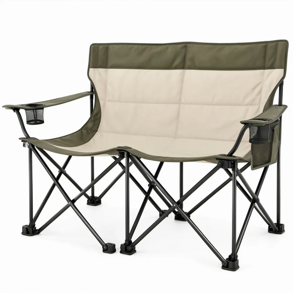 Dubbele inklapbare campingstoel 138 x 60 x 95 cm in beige, groen en zwart