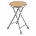 Inklapbare kruk met rond houten zitvlak, 30 x 30 x 45 cm, zilver/naturel