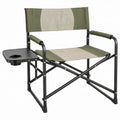 Opvouwbare campingstoel met zijtafel en bekerhouder, 58 x 48 x 88 cm, olijfgroen/beige/zwart