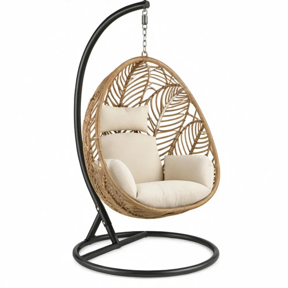 Eivormige hangstoel met standaard 105 x 105 x 200 cm - Zwart/Naturel/Crème