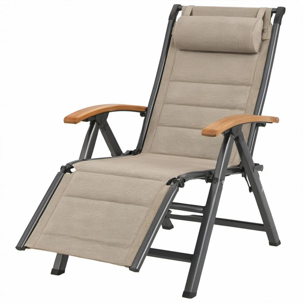 Verstelbare inklapbare ligstoel 160 x 65 x 80 cm beige, zwart en naturel bruin