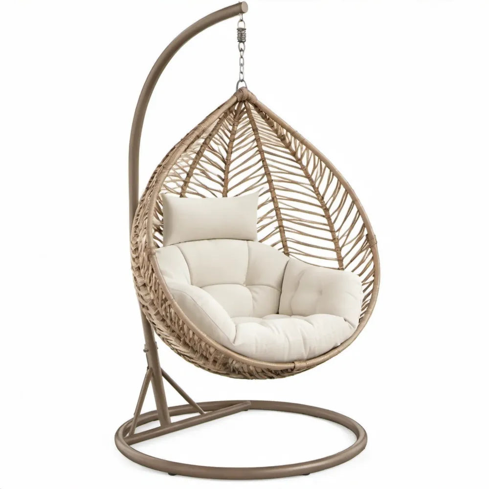 Vrijstaande hangstoel met standaard 105 x 105 x 195 cm – Taupe/Crème