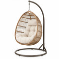 Hangstoel met standaard van PE-rotan en staal, 105 x 105 x 195 cm, Natuurbruin/Donkerbruin/Crème
