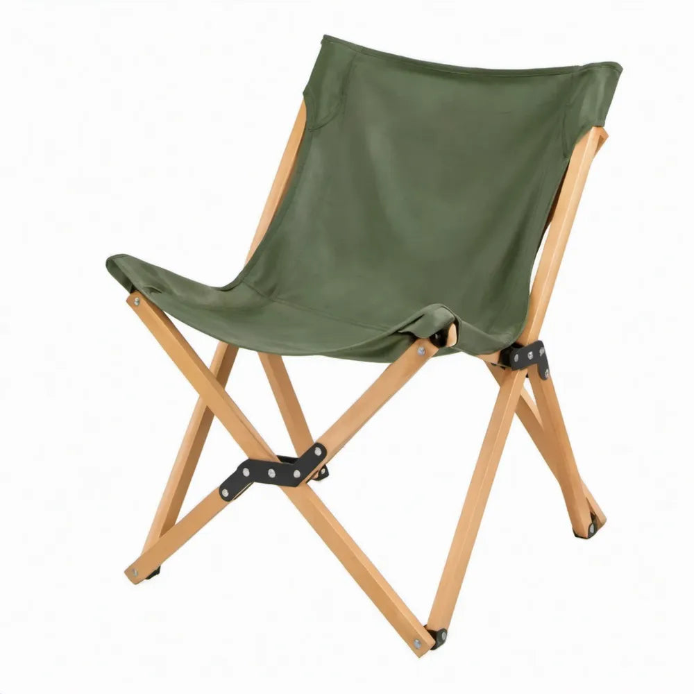 Inklapbare campingstoel 56 x 60 x 78 cm olijfgroen met beukenhouten frame