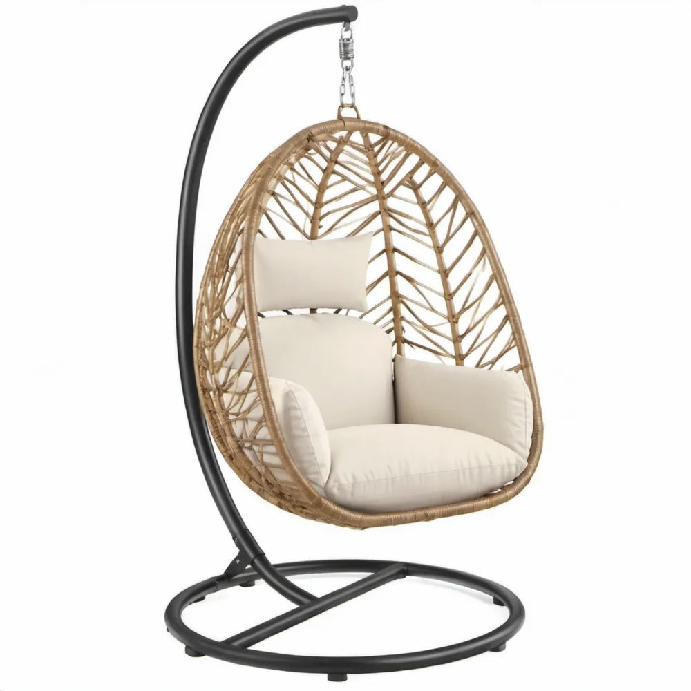 Hangstoel met standaard 105 x 105 x 195 cm – Zwart/Naturel/Crème