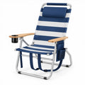 Opvouwbare strandstoel met rugzakriemen, hoofdsteun en bekerhouder, 58 x 63 x 80 cm, blauw/wit