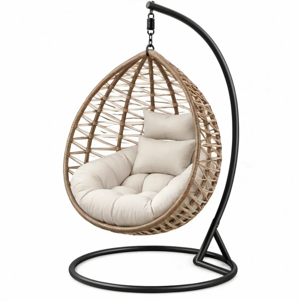 Eivormige hangstoel met standaard 105 x 105 x 195 cm Beige/Zwart